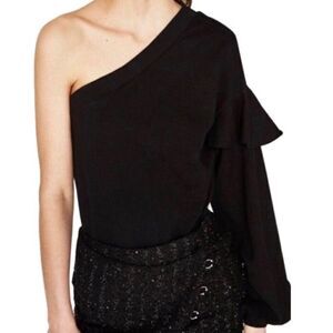 Zara One Shoulder Ruffle Sweater Top Medium